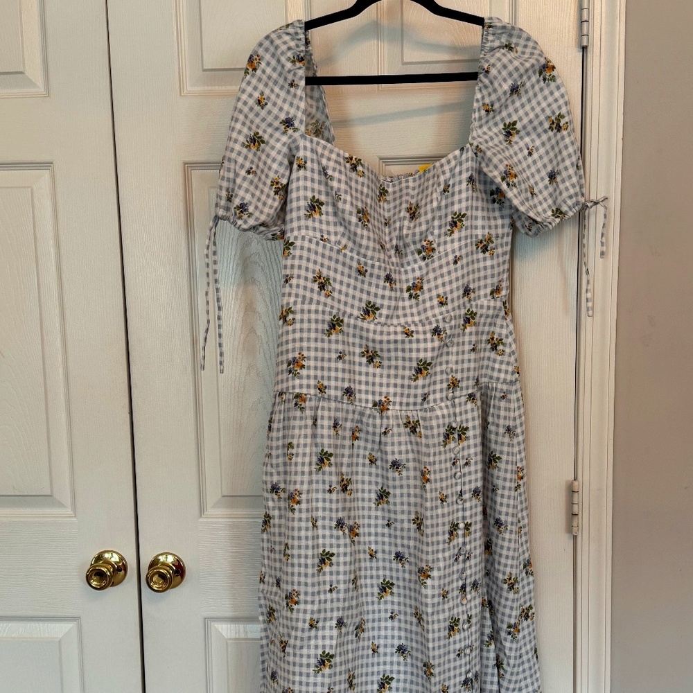 Reformation Kourtney Midi Dress – Blue Floral Gingham – Size 10
